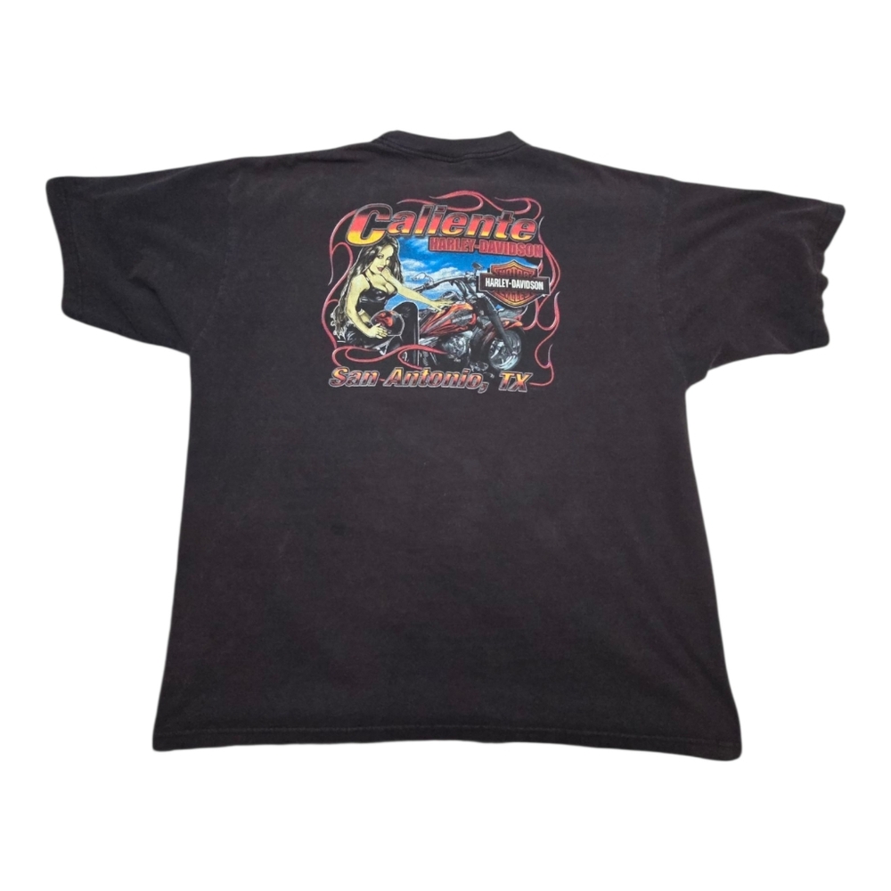 Y2k Vintage Harley Davidson Caliente Biker Girl Shirt San Antonio 3XL